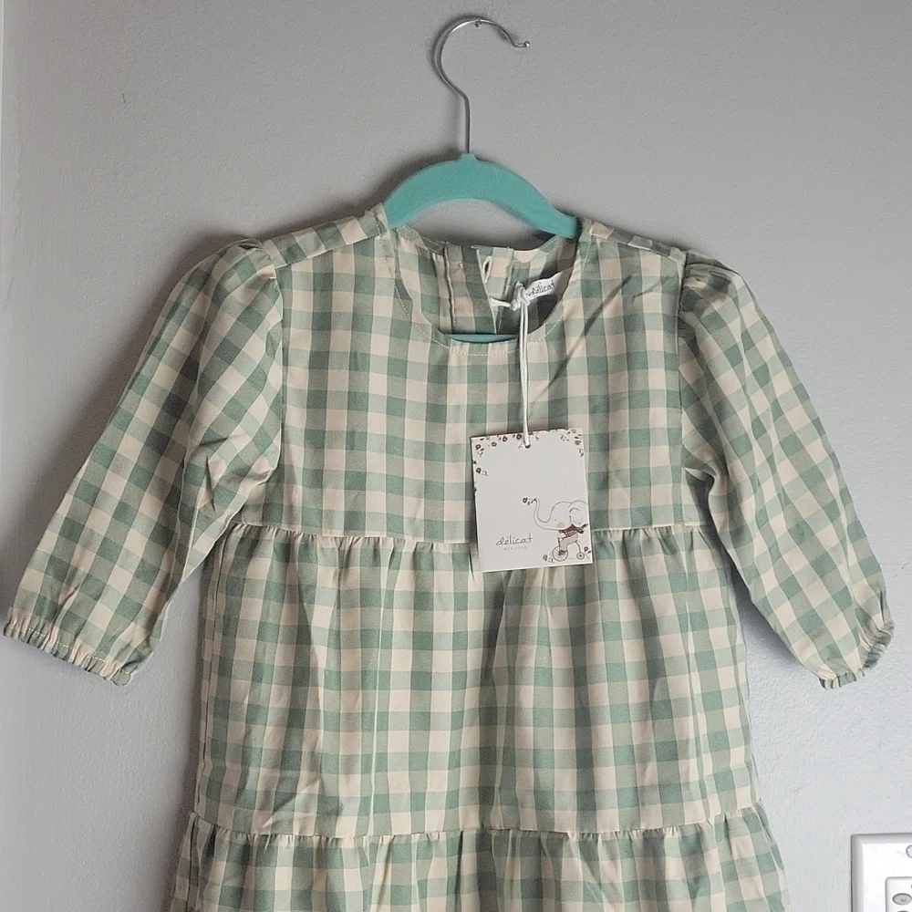 Delicat New York Short Sleeve Gingham Long Robe Dress Slaye/White-Size 6
